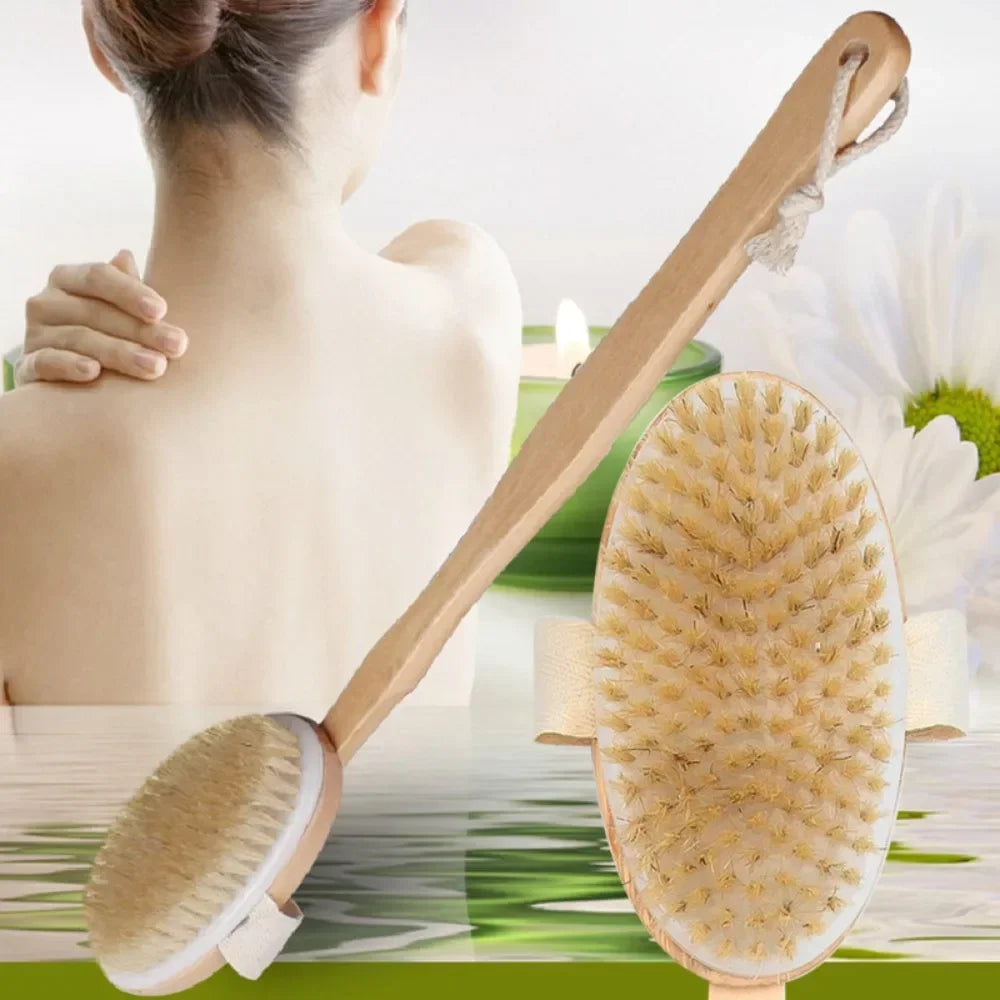 1/2Pc Wooden Detachable Long Handle Shower Body Brush Bathing Massage Back Body Exfoliating Brush Bathroom Wash Brush Bath Tools