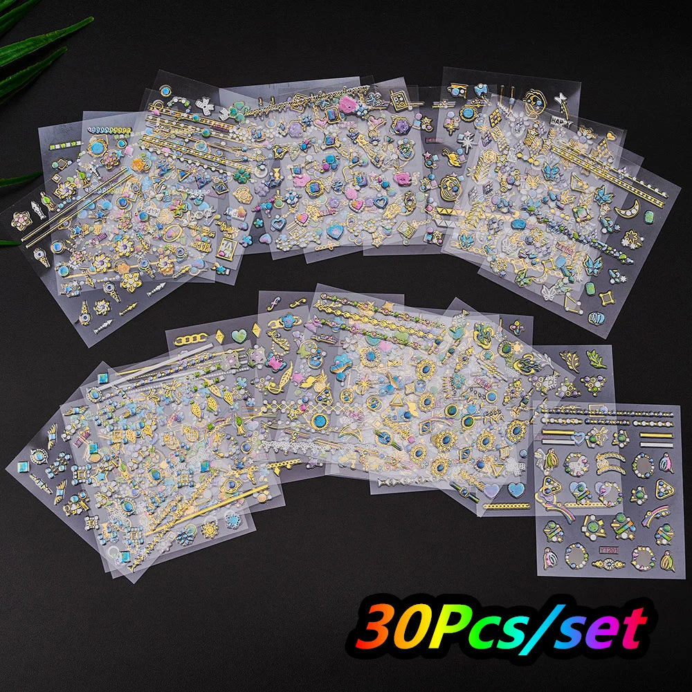 30Pcs/set Colorful Butterfly/Flowers Nail Stickers Kawaii Cute Mini Rose/Lavender/Sunflower Nail Decal DIY Adhesive Nail Floret