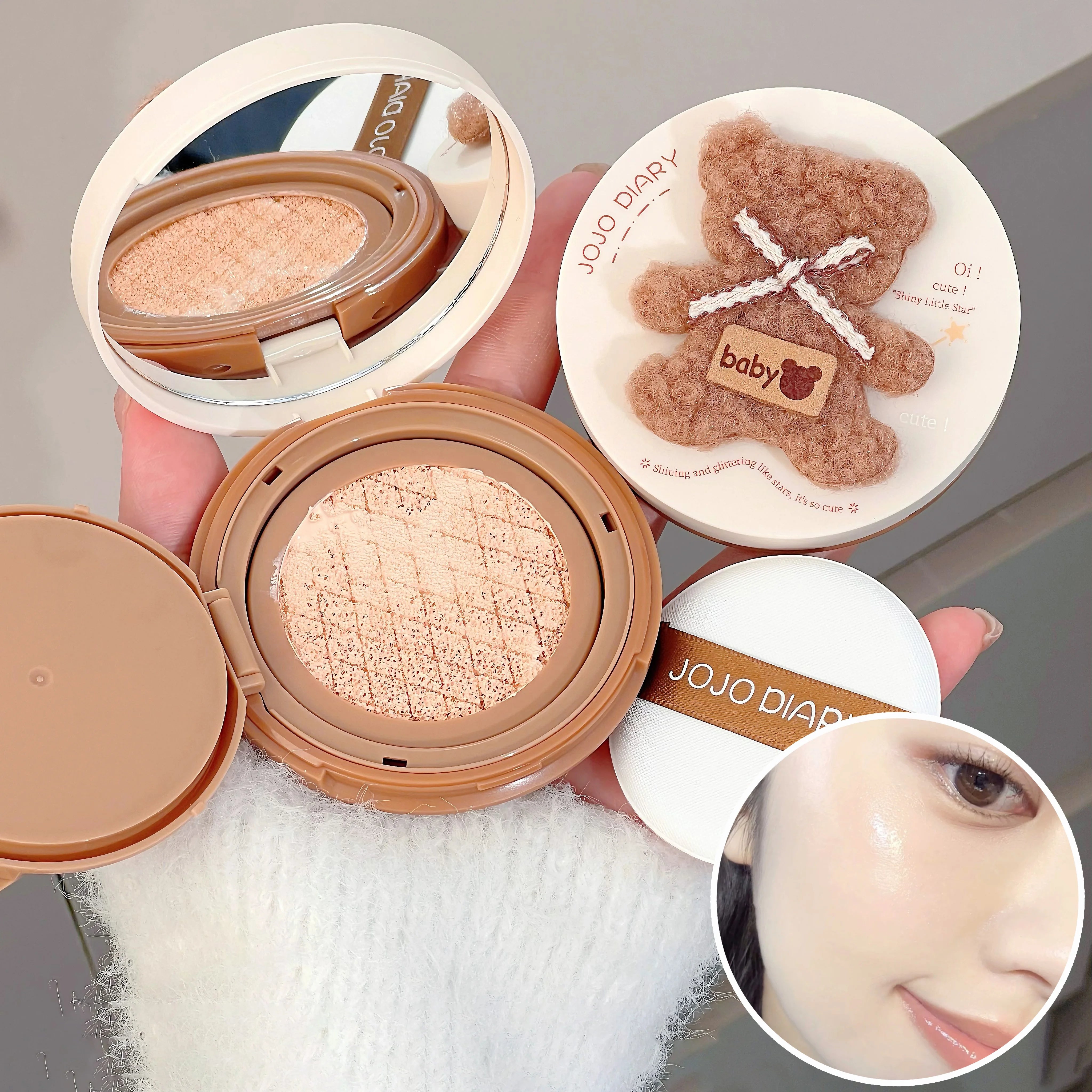Korean Plush Bear Hydrating Air Cushion BB Cream Concealer Moisturizing Lasting Moisturizing No Stuck Waterproof and Sweat-proof