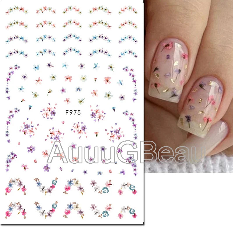 3d Nail Art Decals Geometric Lines Daisy Sunflowers Letters Adhesive Sliders Nail Stickers Decoration For Manicure