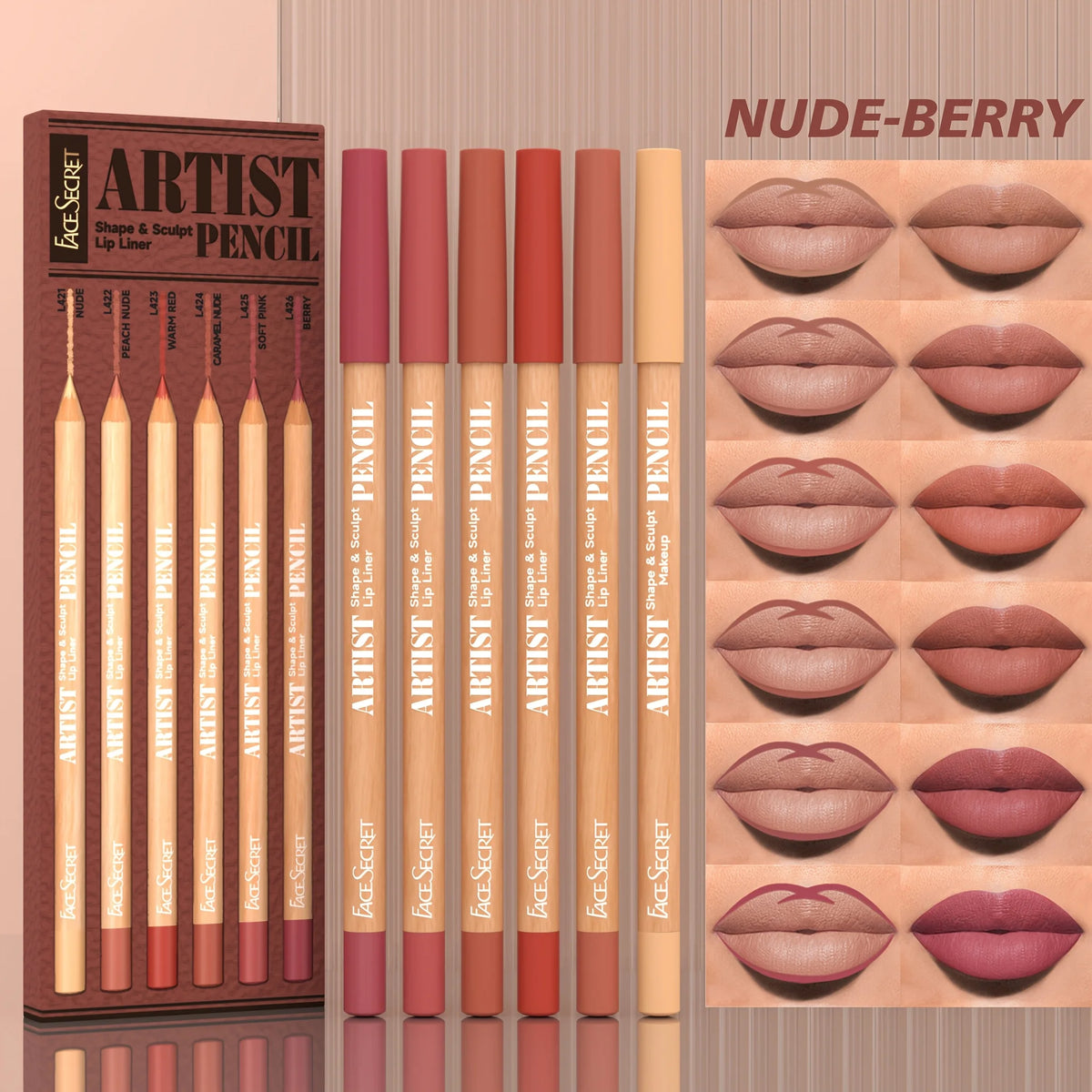 6pcs Long-Lasting Velvet Matte Lip Liner Pencils Set | Non-Drying & Filling Lips | Versatile Shades for All Light Beige Types