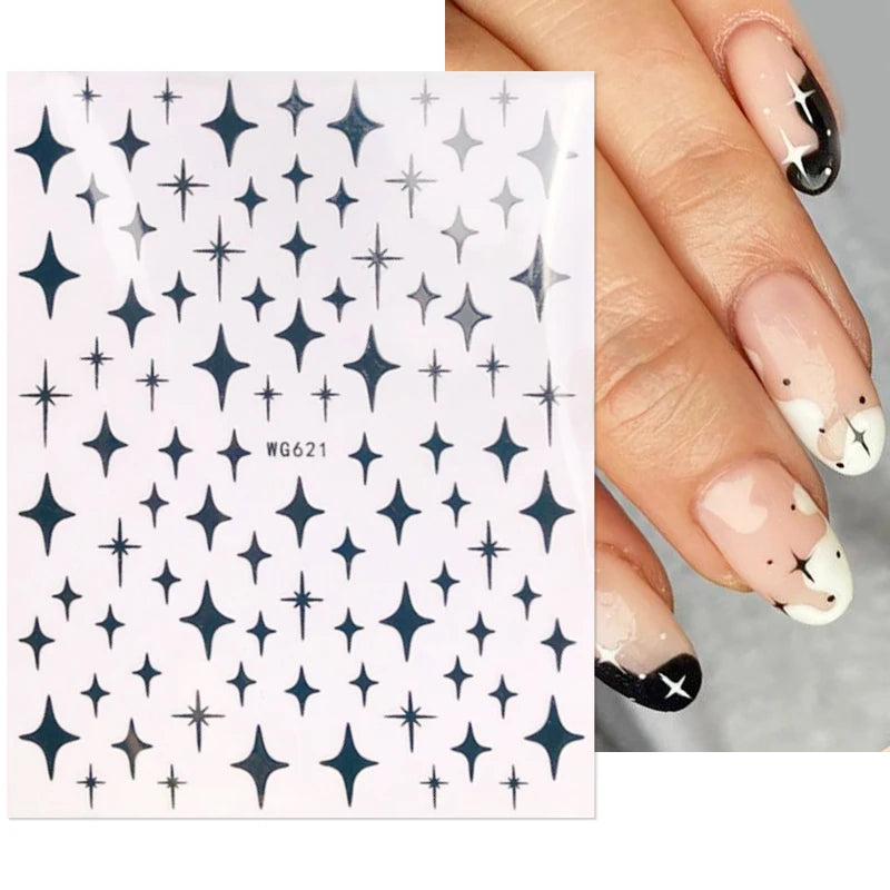 Shiny Gold Star Moon Sun Nail Stickers for Manicure Accessories Heart Feather Animals Printing Self Adhesive Nail Wrap
