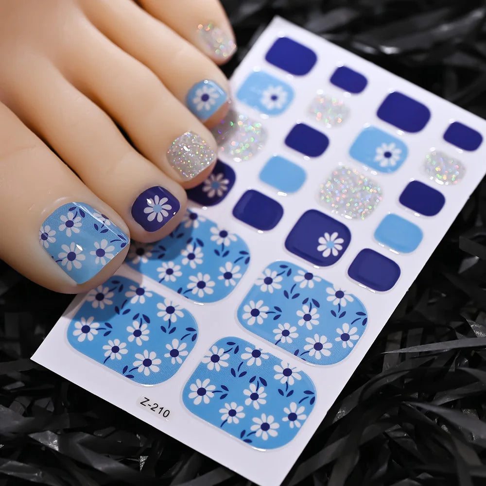 1pcs 22tips Gradient Glitter Full Toe Nail Wraps 3D Shiny Omber Pink/Purple/blue Toe Nail Polish Stickers Baking Free Toe Strips