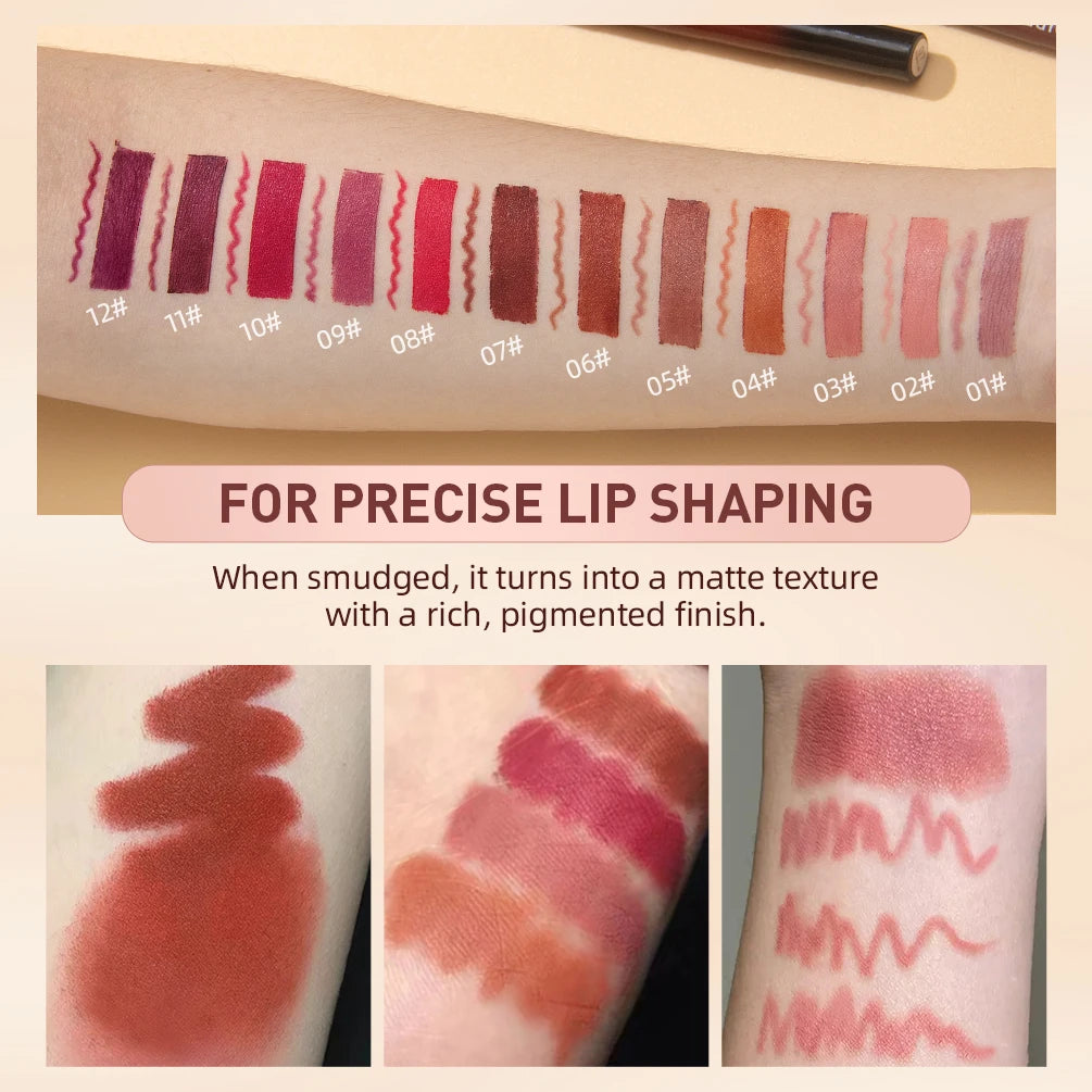 QIBEST 12 Colors Lip Makeup Nude Lipstick Pencil Waterproof Long Lasting Sexy Red Lip Stick Matte Lip Liner Pen Lipstick