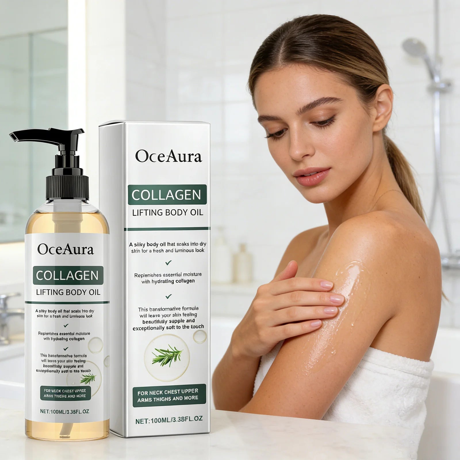 Collagen Firming Body Oil 100ml Enhance Skin Elasticity & Tighten Deep Hydration Moisturizing Refreshing Rosemary Non-Greasy Oil
