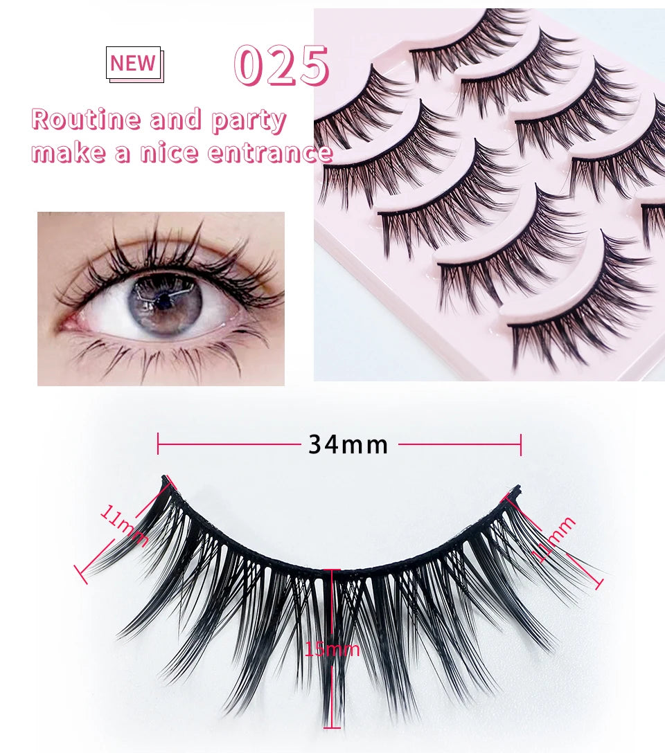 RED SIREN Eyelashes Makeup 5 Pairs Soft Natural Mink Lashes Korean Fashion Manga Lashes