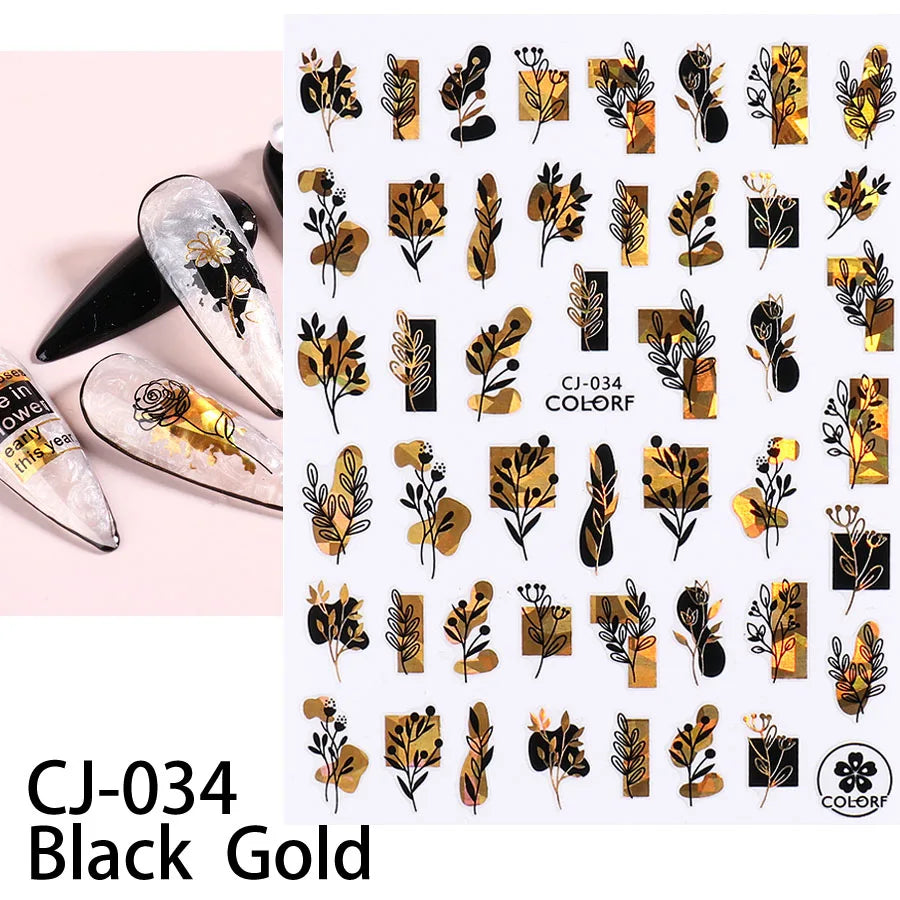 Shiny Gold Star Moon Sun Nail Stickers for Manicure Accessories Heart Feather Animals Printing Self Adhesive Nail Wrap