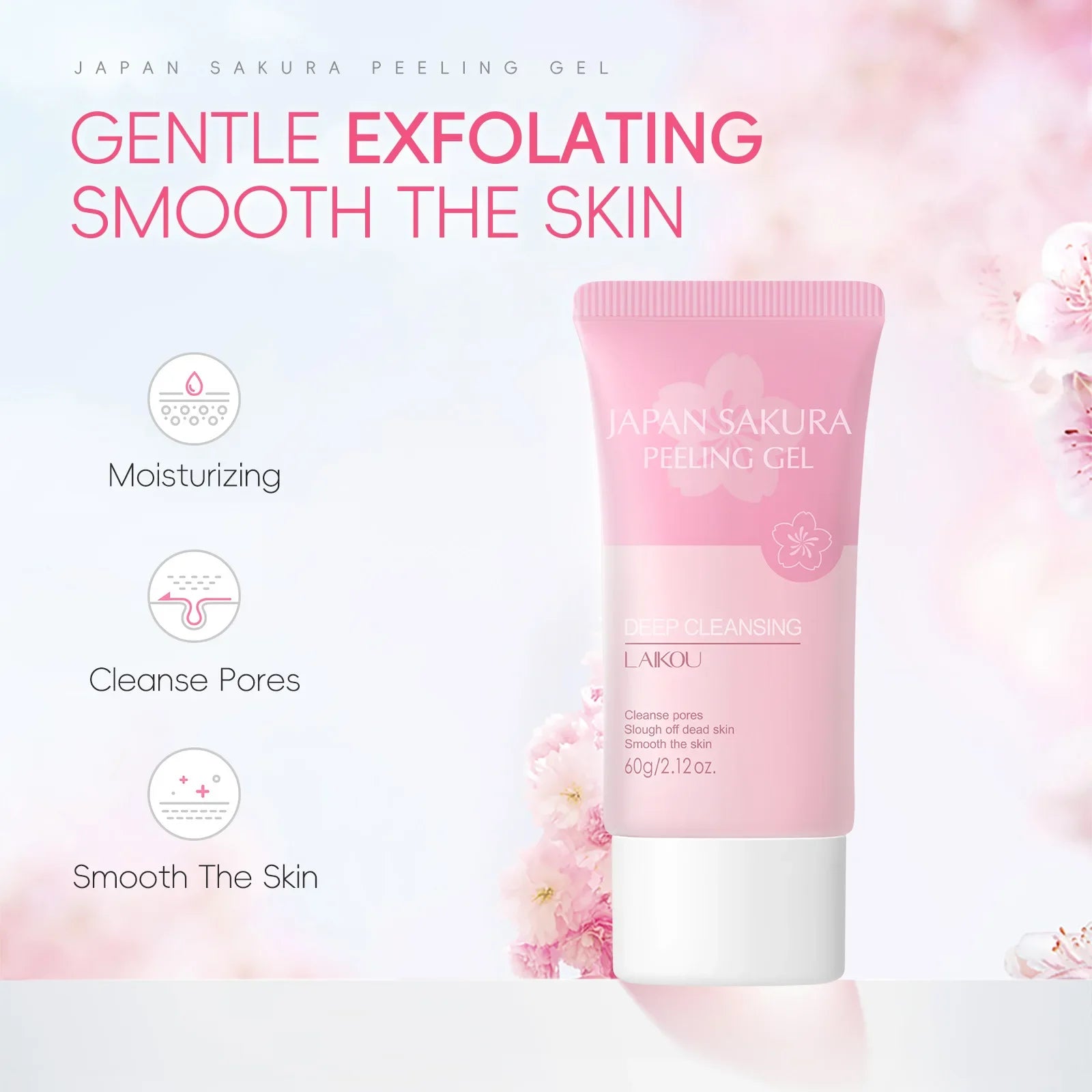Laikou Sakura Exfoliating Gel Face Body Scrub Deep Cleansing Pores Hydrating Peel Gentle Skin Care Washable Exfoliator 60g