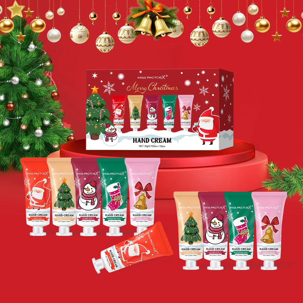 10 piece set of 5 different fragrances of Christmas hand cream - moisturizing and nourishing, suitable for dry skin