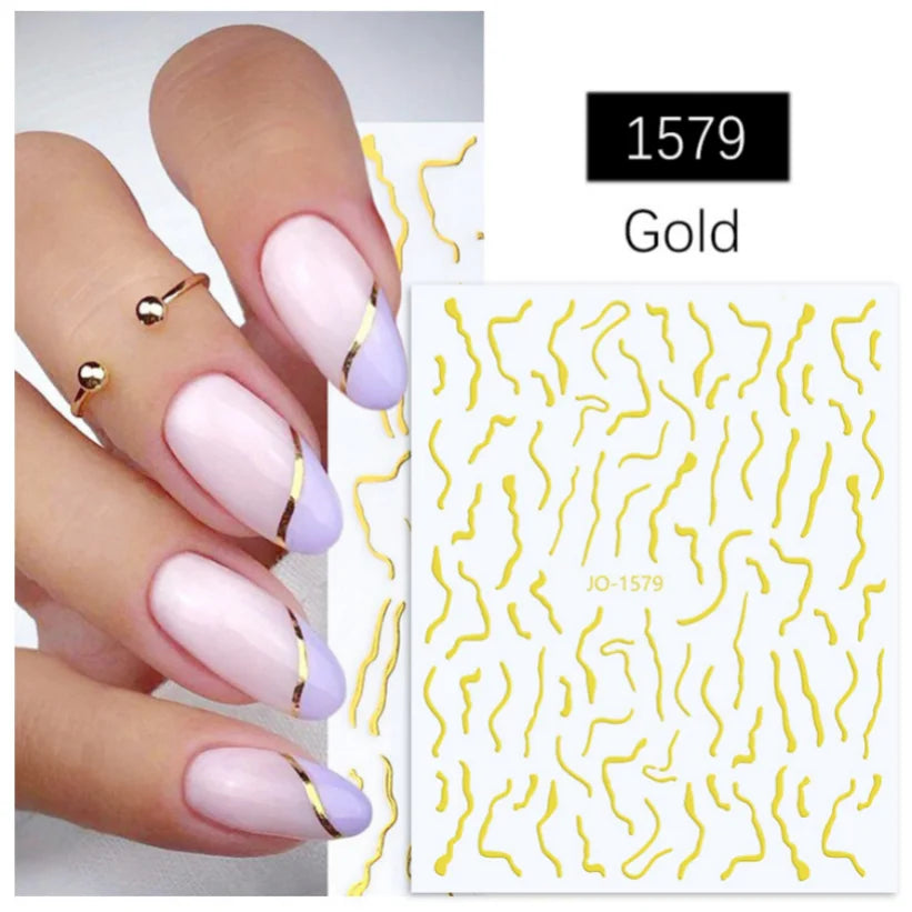 Nail Stickers 3D  Metal Line Sliver Gold Thorns Vine Curve Stripe Lines Tape Swirl Sliders Manicure Adhesive Gel Nail Art Decals