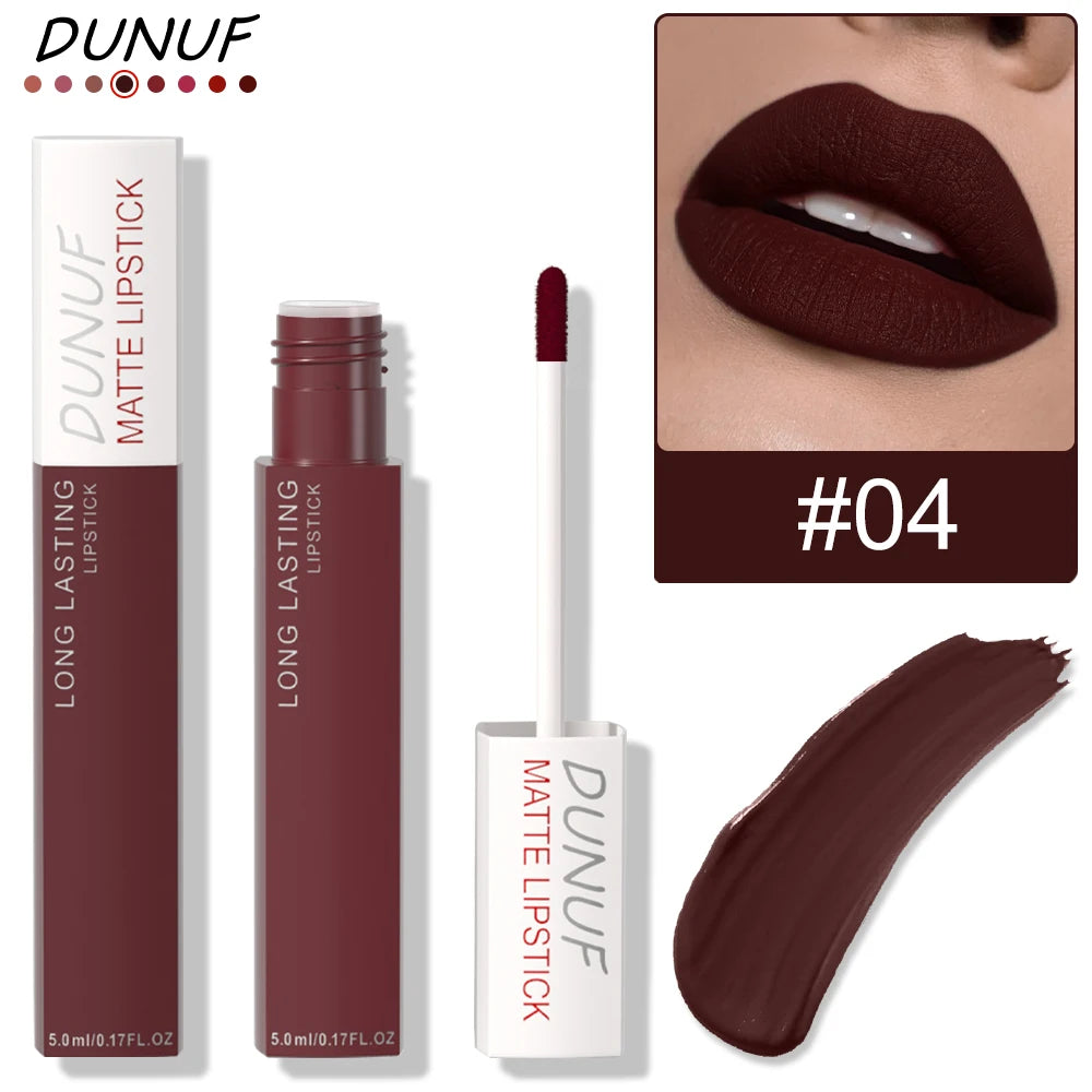 8 Color Easy To Apply Velvet Matte Lip Glaze Waterproof Lasting Liquid Lipstick Red Brown Non Stick Cup Matte Lip Gloss Cosmetic