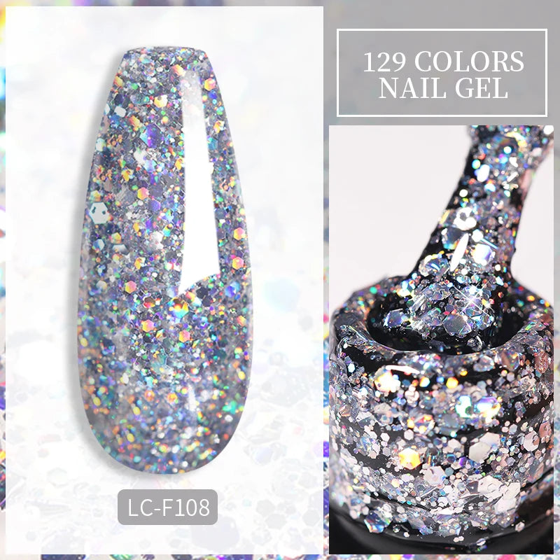 LILYCUTE Silver Glitter Gel Nail Polish Colorful Shining Sequins Semi Permanent Soak Off Need Base Top Coat Nail Art Gel Varnish