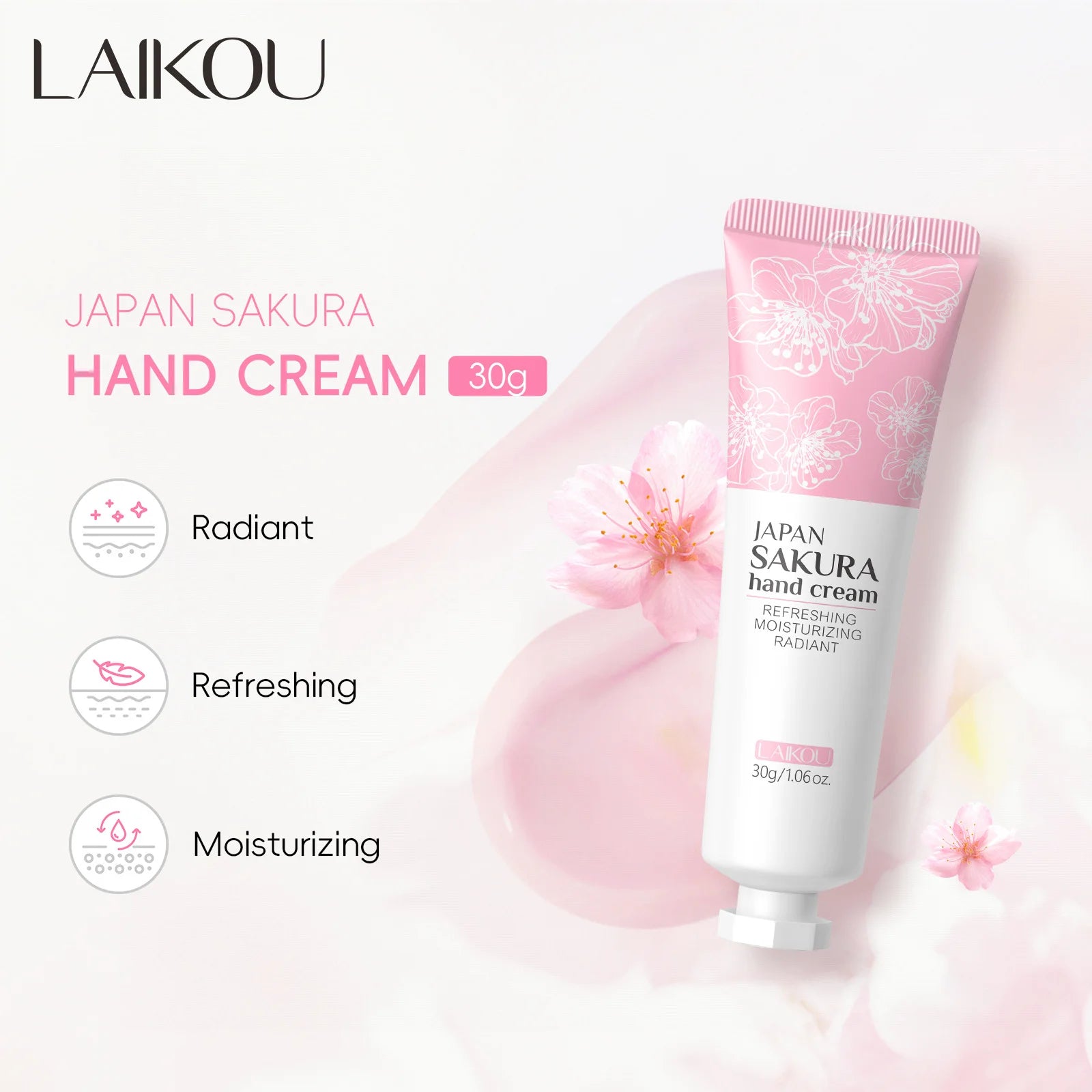 LAIKOU Sakura Hand Cream Hydrating Moisturizing Nourishing Smoothing Brightening Repairing Non‑Greasy For Dry Rough Skin 30g