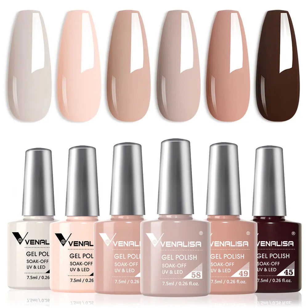 Venalisa Nail Gel Polish Kit HEMA TPO FREE Nude Pink Color Collection Self Leveling Full Coverage Nail Manicure Set 6Pcs Kit