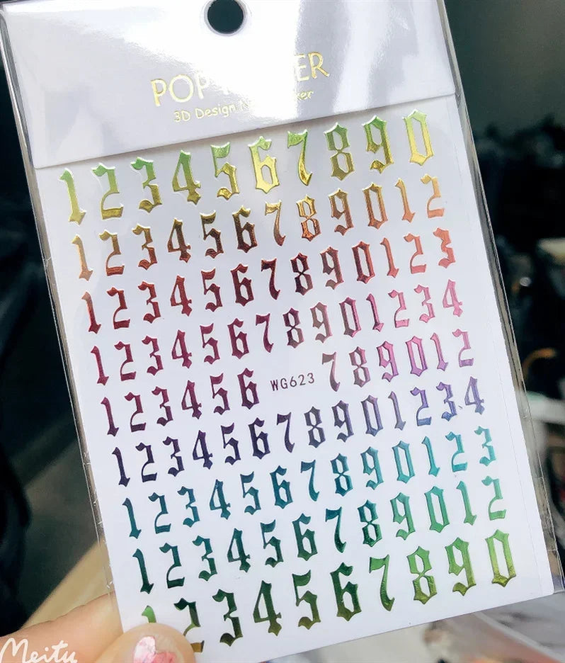 Numbers Decals Roman 26 English Alphabet 3D Self-adhesive Nail Art Decal Sticker Word Small Letter Nail Tattoos Decal Stickers