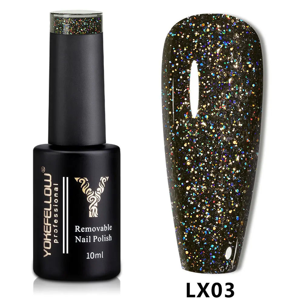 2024 New YOKEFELLOW 10ML Reflective Glitter Gel Nail Polish Soak Off UV Gel Varnish Colorful Nail Gel Polish For Manicure