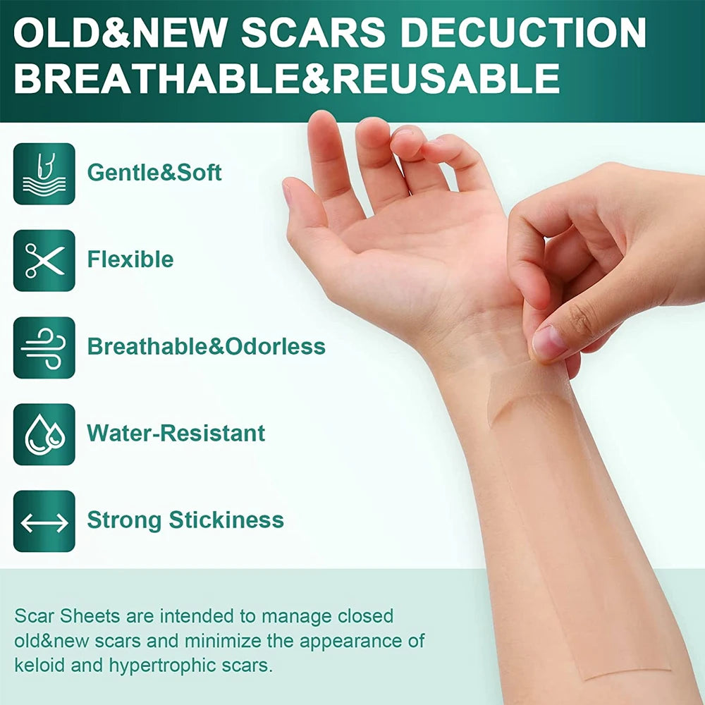 1 Roll Silicone Scar Sheets - Medical Grade, Reusable Scar Tape for Keloid, C-Section, Surgery, Burn, Acne - Waterproof, Latex-F