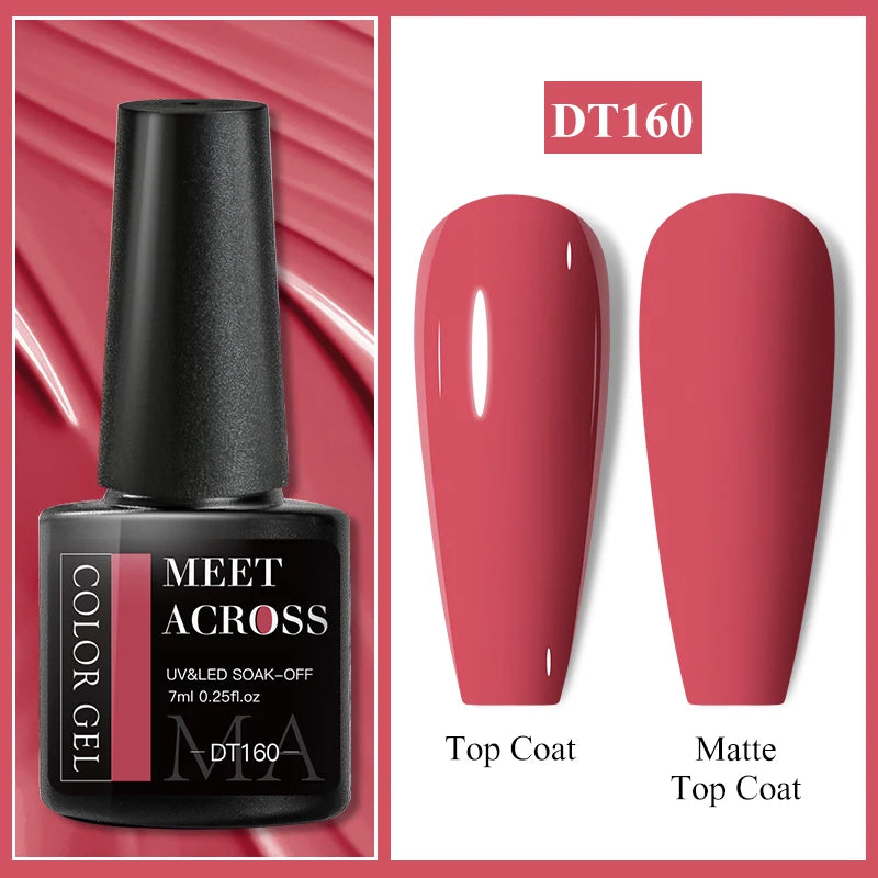 MEET ACROSS 7ml Dark Color Glitter Top Coat Gel For Nails Brocade Powder 2 In 1 Chameleon Nail Art Gel Varnish Manicure