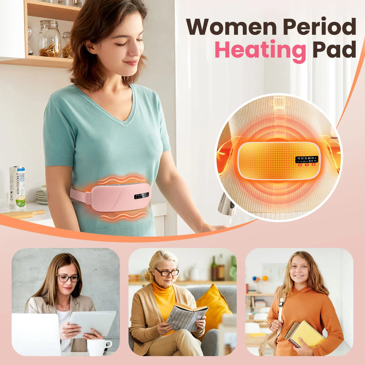 Women Period Heating Belt 4 Modes Menstrual Relief Heating Pad Vibration Massage Belt Reduce Dysmenorrhea Abdominal Warmer Belt