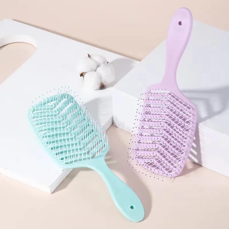 1PCS V-Shape Detangling Hair Brush with Hollow Nylon Bristles Wide Teeth Portable Soft Anti-Static Styling Tool for Curly Hair