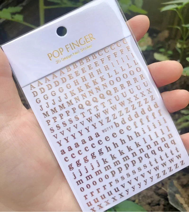 Numbers Decals Roman 26 English Alphabet 3D Self-adhesive Nail Art Decal Sticker Word Small Letter Nail Tattoos Decal Stickers