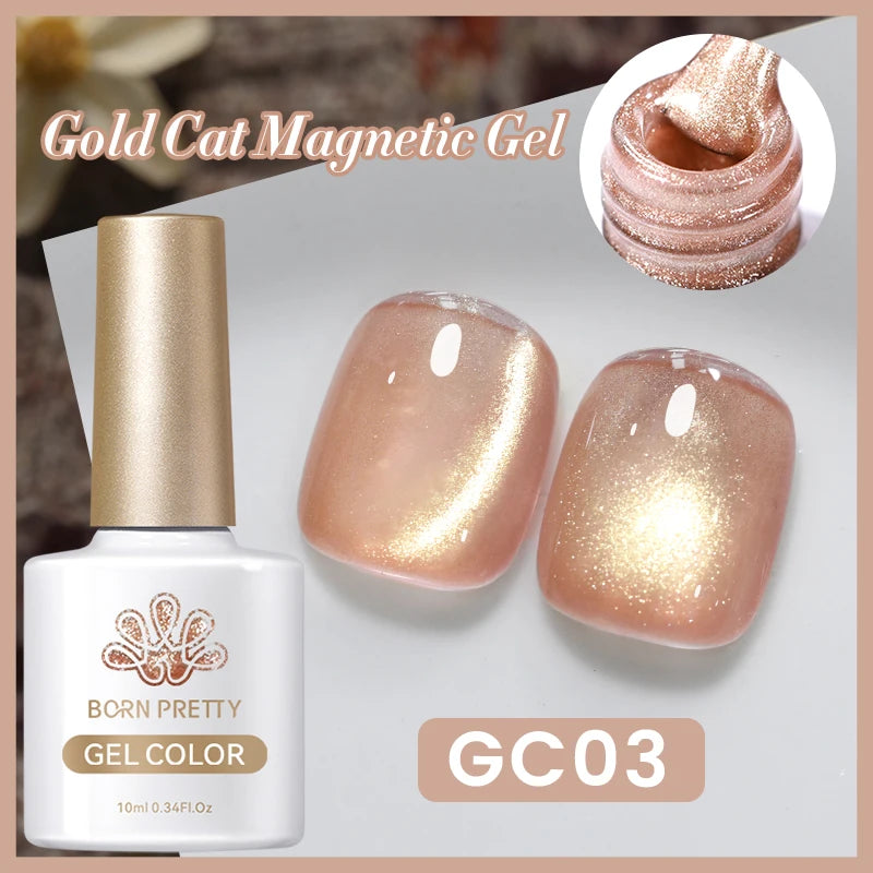 BORN PRETTY 10ml Rose Gold Cat Magnetic Gel Polish Pink Orange Soak Off UV LED Varnis Semi Permanent for Nail Art Design at Home