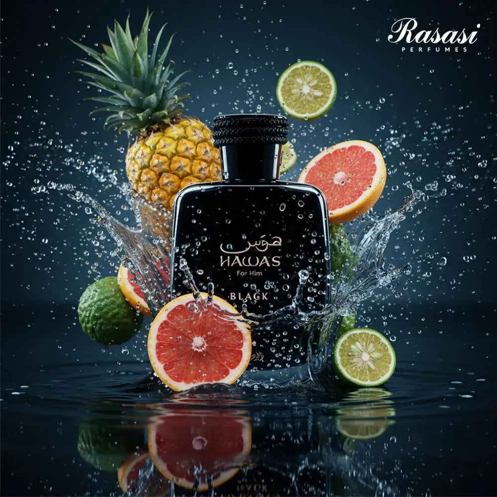 Rasasi Hawas Black EDP Spray 100ml Men's Fragrance Black & Gold Bottle Oriental Fougère Scent with Bergamot Lavender Ambergris Perfect Holiday Birthday Gift for Him