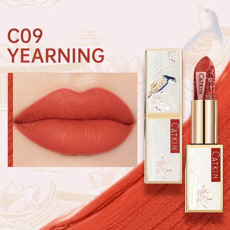 CATKIN Dreamworld Carving Lipstick, Waterproof Long Lasting Satin Nourish Moisturizing Smooth Soft 0.13 Ounce-Chinese Style