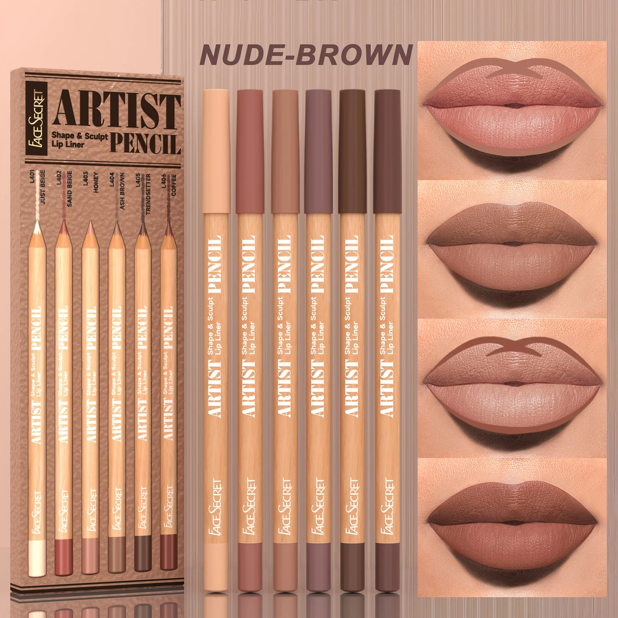 6pcs/SET Nude Lip Liner Makeup Set Waterproof Matte Long Lasting Velvety Texture Lip Liner Lip Combpo, Suitable for Daily Makeup