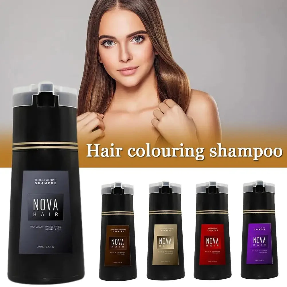 Nova Hair Dyeing 3-in-1 Hair Care Shampoo Natural Fast White Hair Dyed Black Hair Dye Lasting Convenience Men Women Hair Care