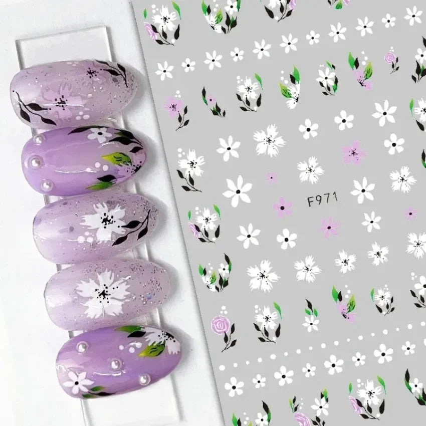 1PCS Black White Butterfly Laser Nail Stickers Y2K Nail Art Decoration Abstract Lines Bronzing Flowers Stickers For Nails
