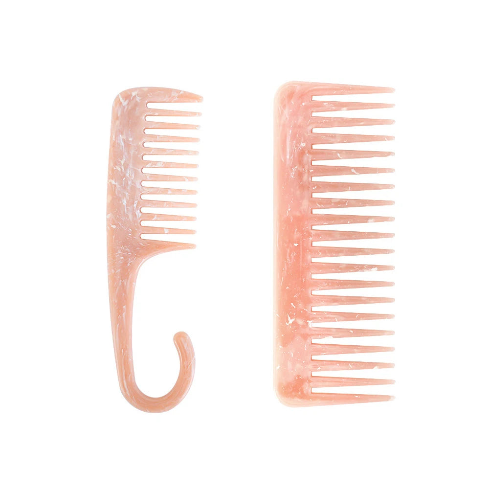 Cute Pink Hair Comb Marble Big Wide Tooth Comb Simple Texture Hairdressing Hairbrush Female Anti-static Detangler Brush Set