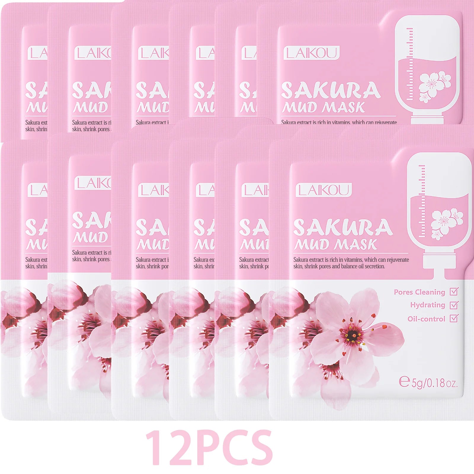 Laikou Sakura Clay Mask Trial Size Hydrating Deep Cleansing Pore Minimizing Brightening Face Mask Skin Care Product Mud Mask 5g