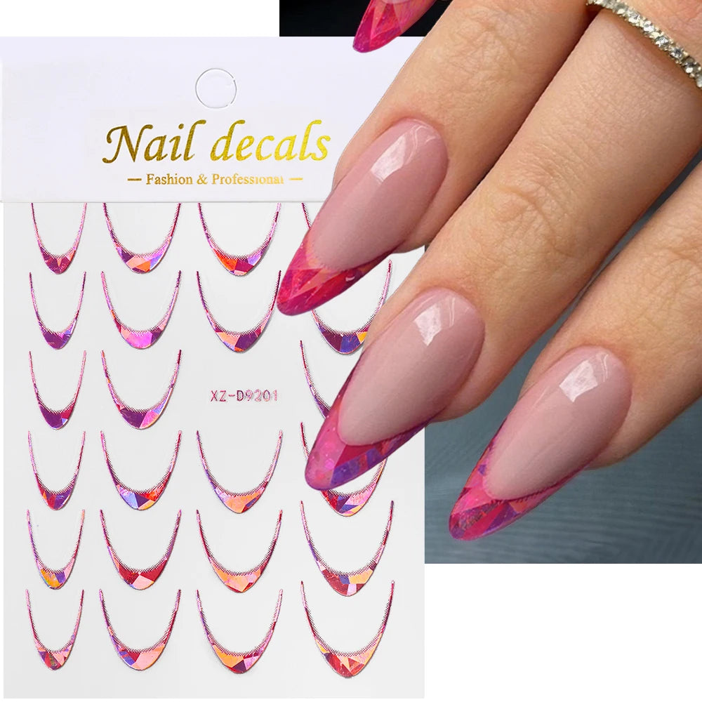 3D Metallic Silver French Line Nail Stickers C Curve Stripe Lines Metal French Nail Decals French Manicure Nail Decoration *1PCS