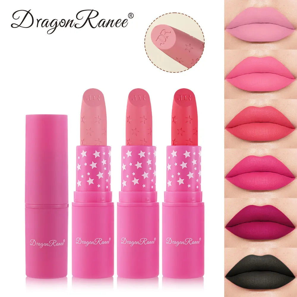 Waterproof Rose Pink Lipstick Star Embossed Velvet Matte Lasting Lip Stick Lasting Non-stick Cup Lip Gloss Women Makeup Cosmetic