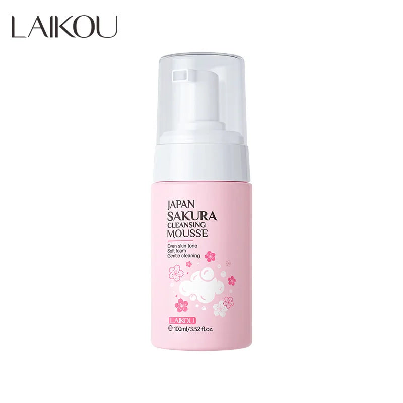 LAlKOU Sakura Gentle Care Facial Mousse Face Wash Foam Facial Cleanser Moisturizing Brightening Hydrating Face Cleansing Skin