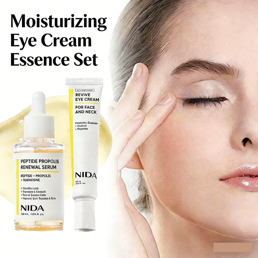 Peptide Propolis Skin Renewal Essence Eye Cream Set - Facial Hydrating Serum Anti Wrinkle Eye Treatment Gentle Moisturizing Skin