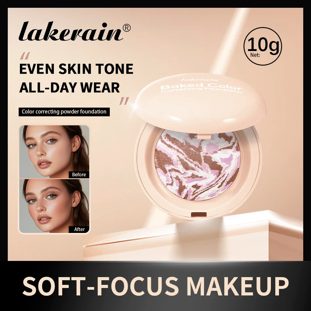 Matte Baked Color Correcting Foundation Bronzer Pressed Powder Compact Long Lasting Oil Control Loose Setting Powder Foundation