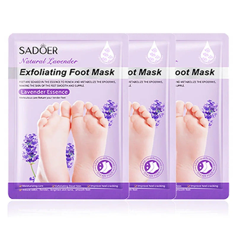 3 Pairs SADOER Lavender Foot Mask Moisturizing Foot Peeling Mask Anti-aging Exfoliating Feet Pedicure Exfoliant Feet Skin Care