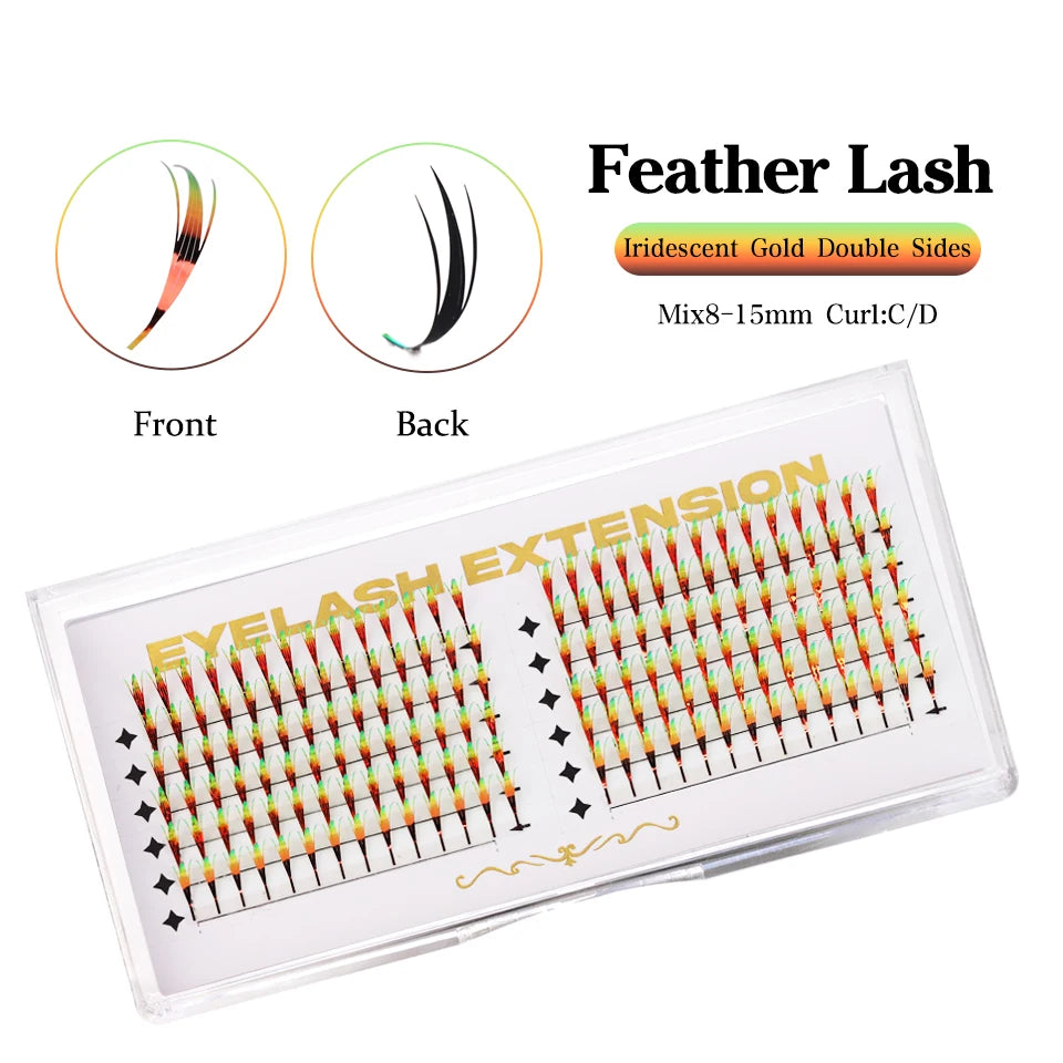 New Dual Sided Colorful Shiny Comic Spire Eyelash Extension Tinsel Anime Premade Fans Feather Shape Lashes For Christmas Cosplay