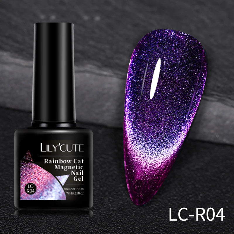 LILYCUTE 7ml 9D Black Crystal Cat Magnetic Gel Nail Polish Laser Silver Glitter Semi Permanent Manicure For Nail Art Gel Varnish