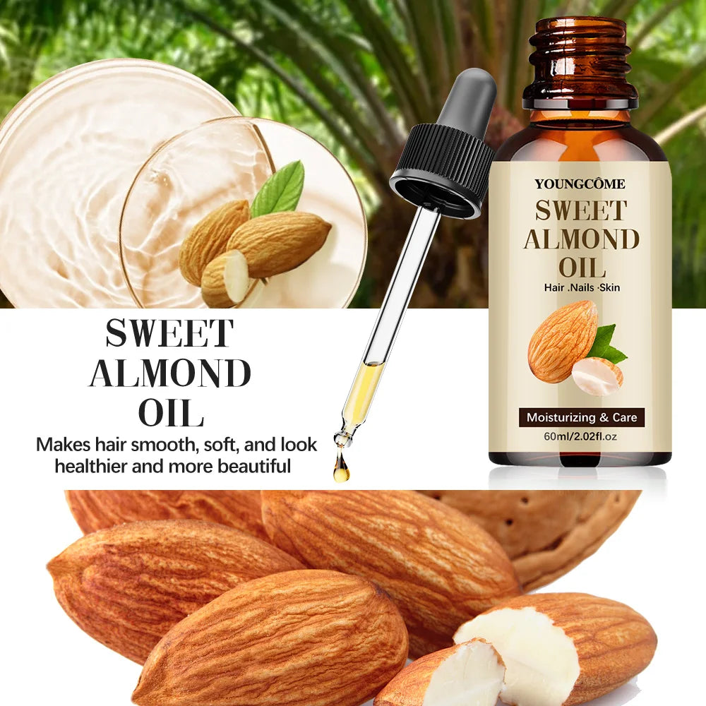 Sweet Almond Oil, Cold Pressed Pure Nourishing Moisturizing for Hair Skin Lightweight Hair Oil Pure, Multi-Purpose Body Face Oil