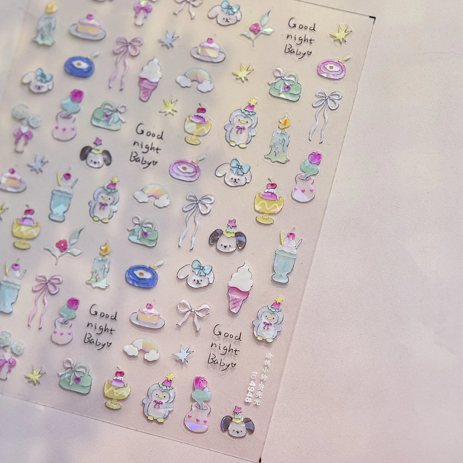 Colorful Balloon Cute Puppy Flower Cherry Bowknot Love Happy Dog Animal Self Adhesive Nail Art Sticker Decoration Manicure Decal