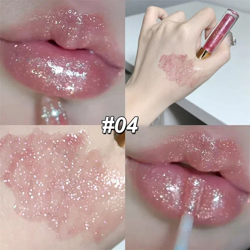 Waterproof Diamond Shimmer Glitter Lip Gloss Liquid Lipstick Shiny Pearl Lip Glaze Lasting Moisturizing Lip Tint Women Makeup