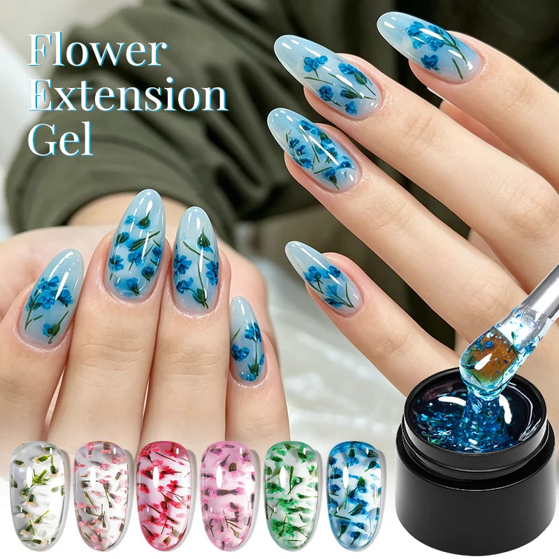 Flower Quick Extension Gel Nail Polish Dried Flower Construct UV Hard Gel Semi Permanent Acrylic Extension Nail Art Varnish DIY