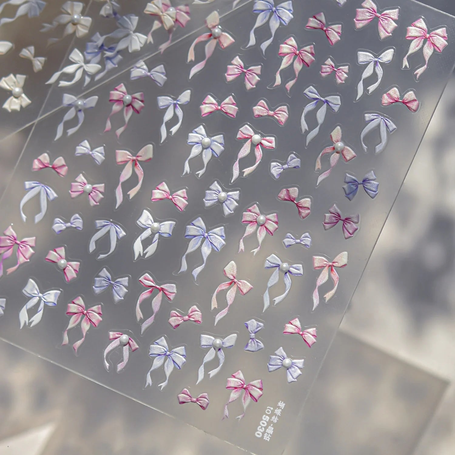 White Pearl Bow French Polka Dot Bow Pearl Heart Pearl Chain 5D Nail Stickers Self-Adhesive Nail Decal Manicure Decor for Women