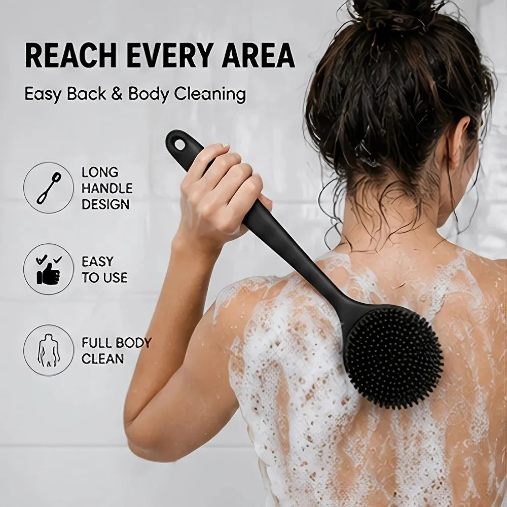 2/3/4Pcs Silicone Shower Brush Set Long Handled Back Washer Scalp Massage Comb Gentle Exfoliation Body Scrubber Deep Skin Clean