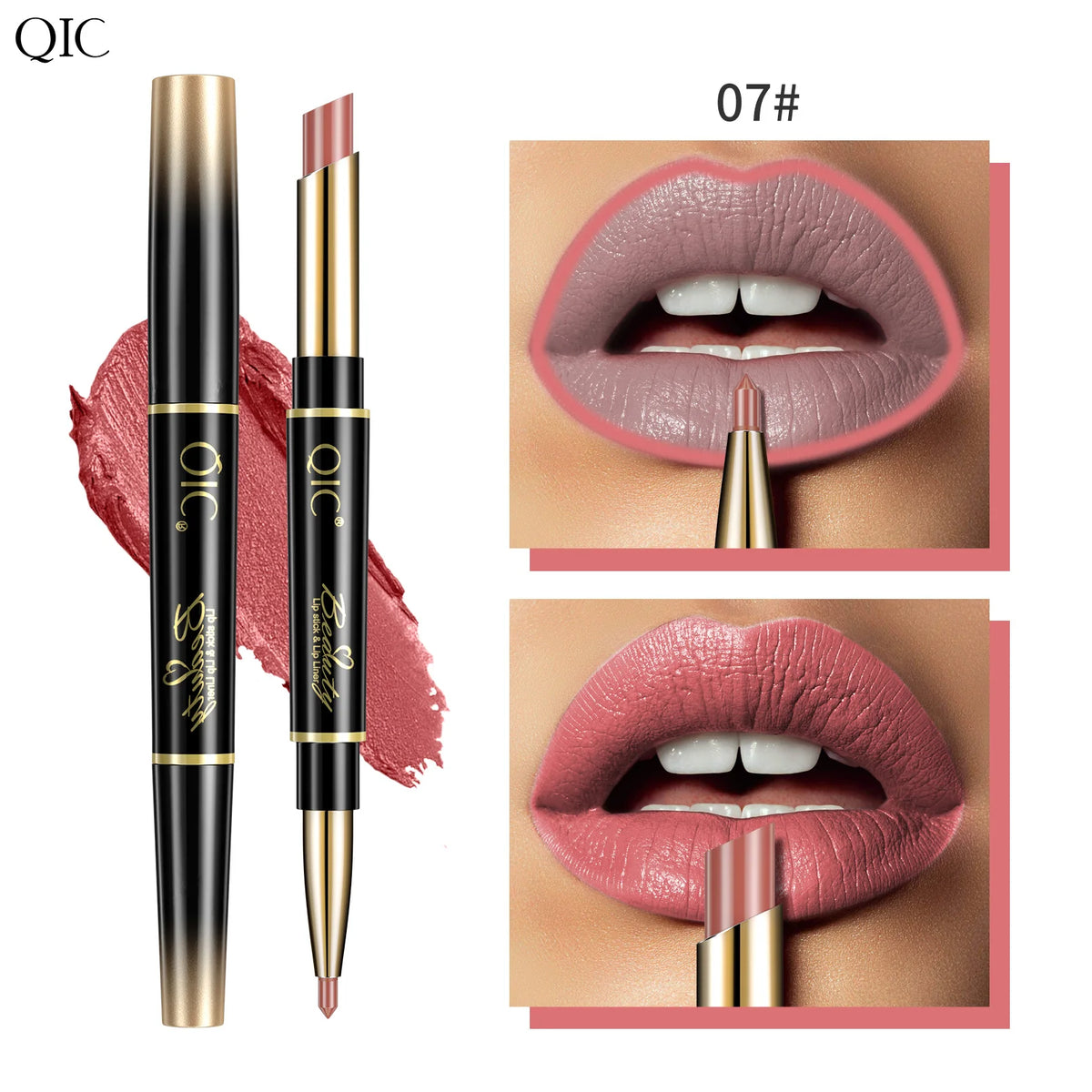 QIC Lipstick Lipliner Pen Matte Velvet Lip Liner Pencil Contour Makeup Sexy Red Lip Stick Long Lasting Cosmetics