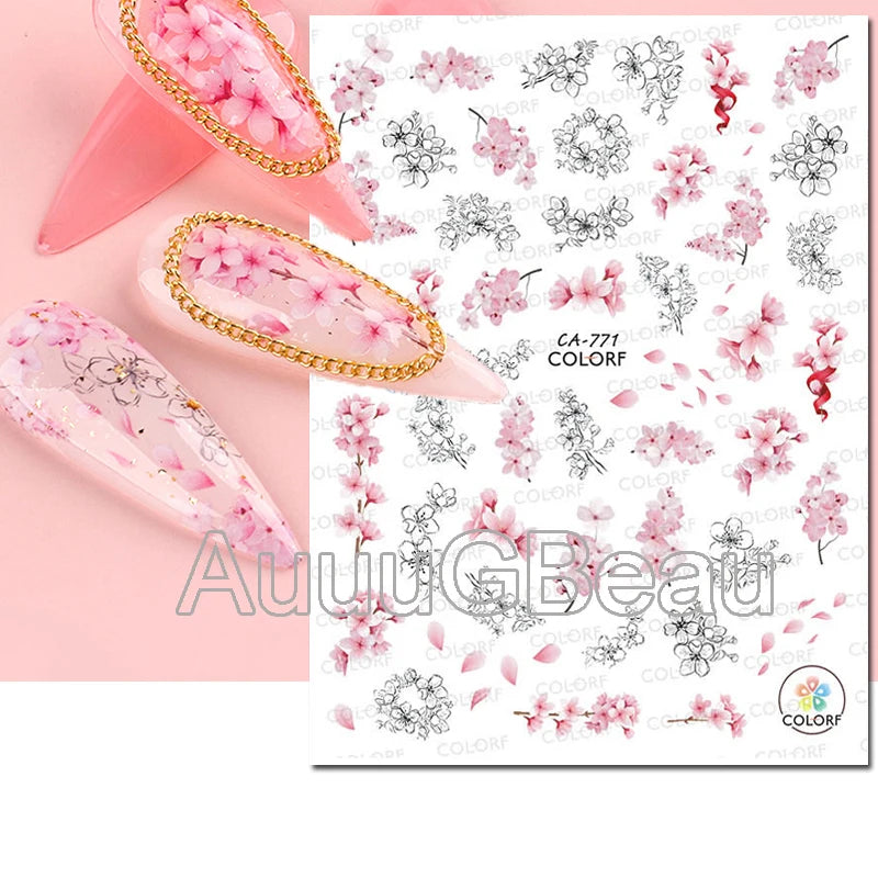 3d Nail Art Decals Geometric Lines Daisy Sunflowers Letters Adhesive Sliders Nail Stickers Decoration For Manicure