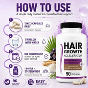 Lustriva Hair Growth Vitamins with Biotin, Marine Collagen, Saw Palmetto, Ashwagandha, Horsetail & Zinc – Thicker Hair, 90 Caps